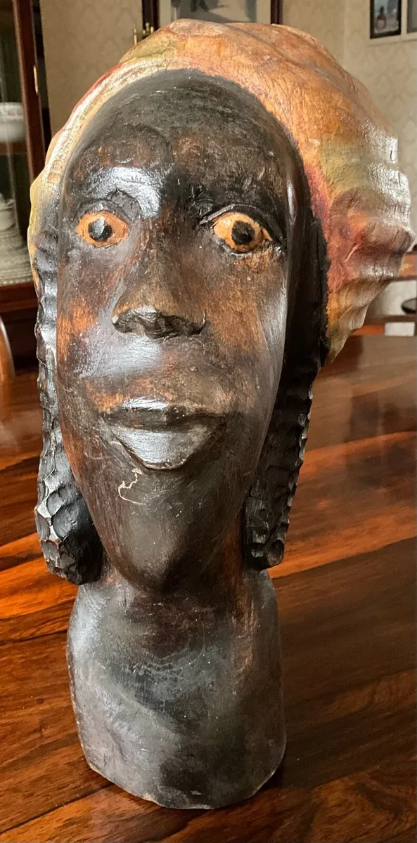 Tall Vintage African Ebony Carving Bust Sculpture - Image 2