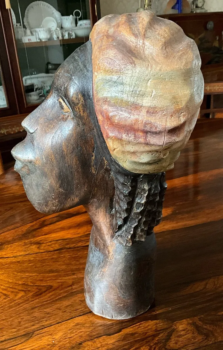 Tall Vintage African Ebony Carving Bust Sculpture - Image 3