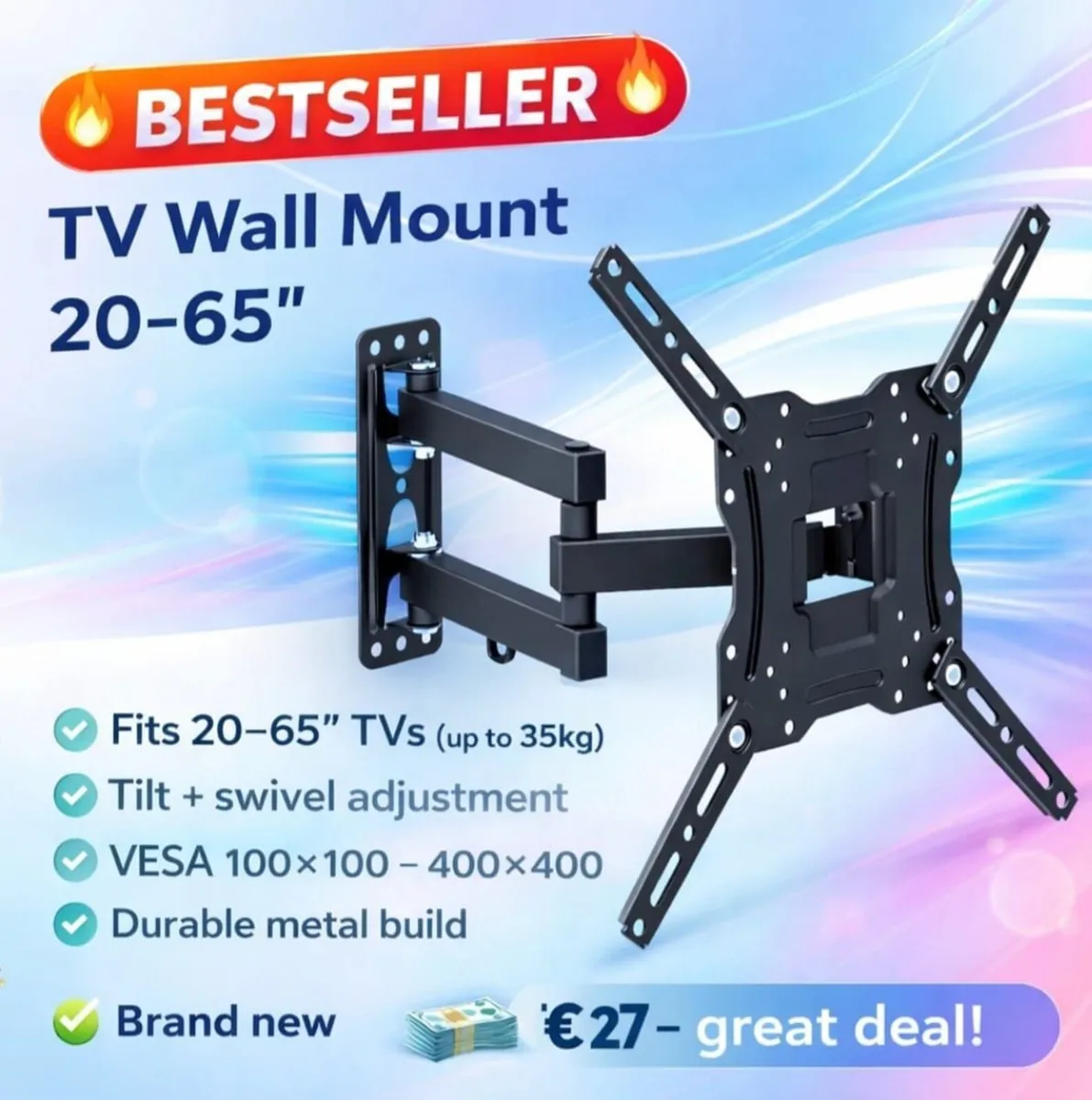 TV Wall Mount Bracket Tilt Swivel 20" - 65" TV - Image 1