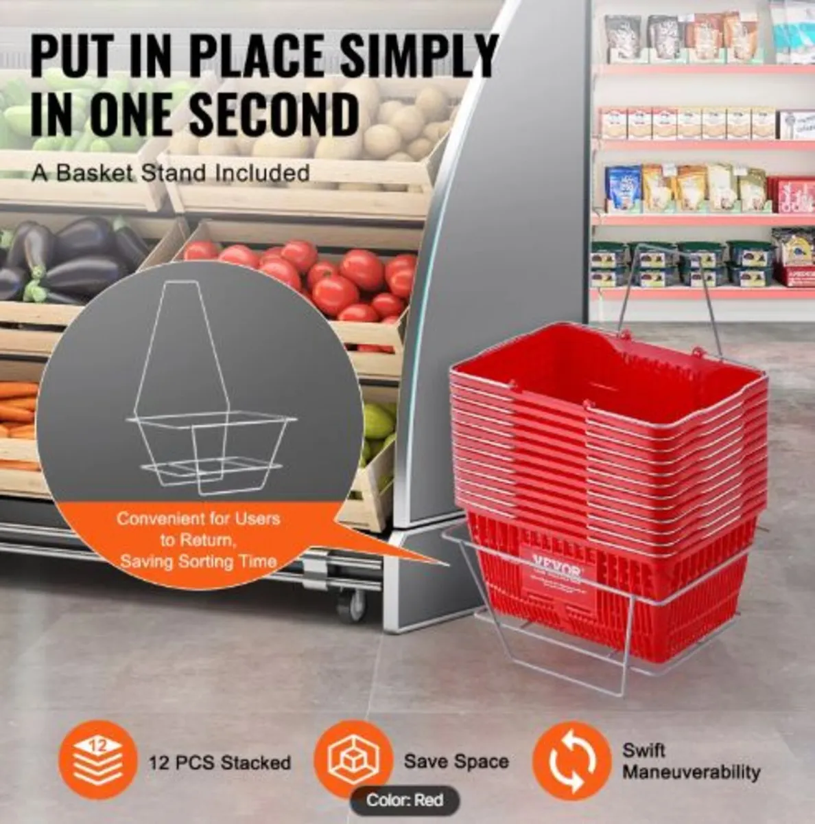 Shopping Basket, Set of 12, 21L Durable Plastic - Image 2