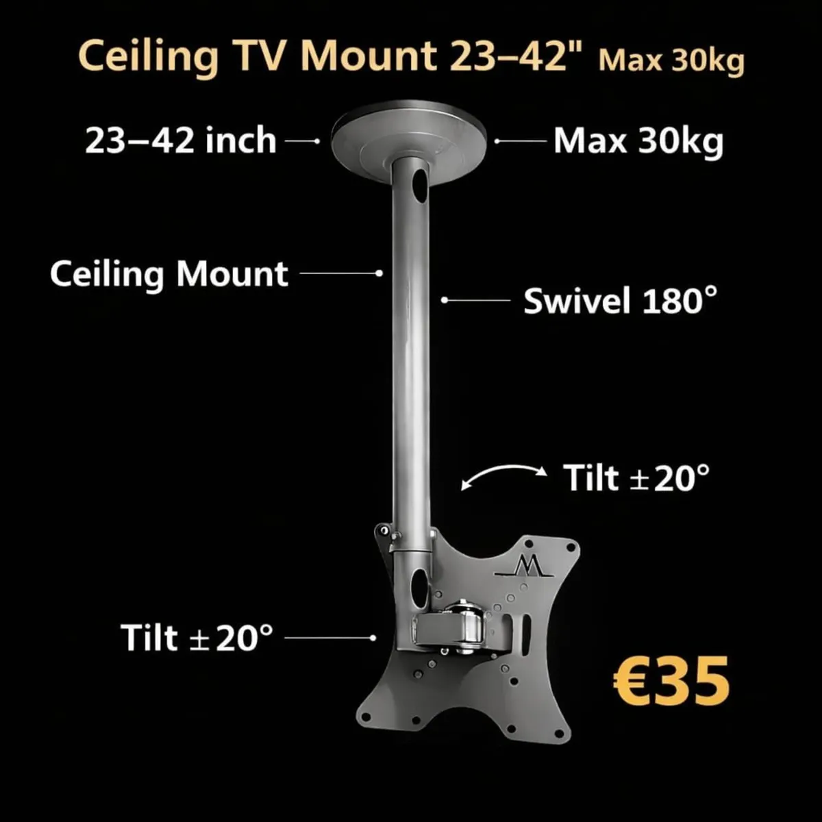Tv Ceiling Mount Bracket Swivel Tilt 23"-42" - Image 1