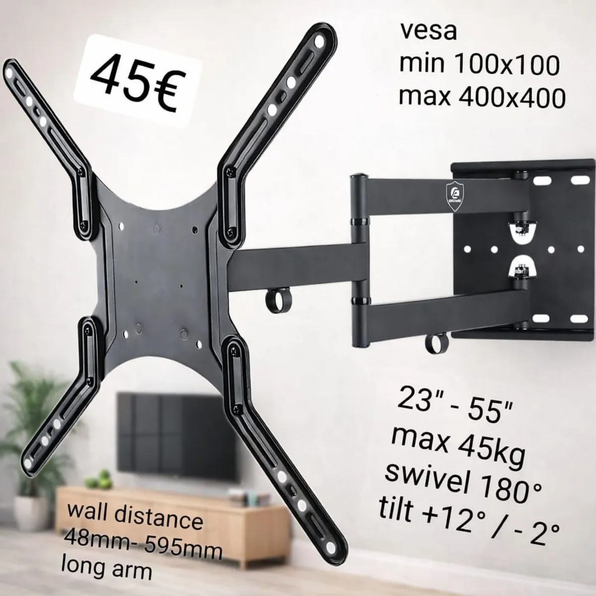 TV Wall Mount Bracket Tilt Swivel Long Arm 23"-55" - Image 1