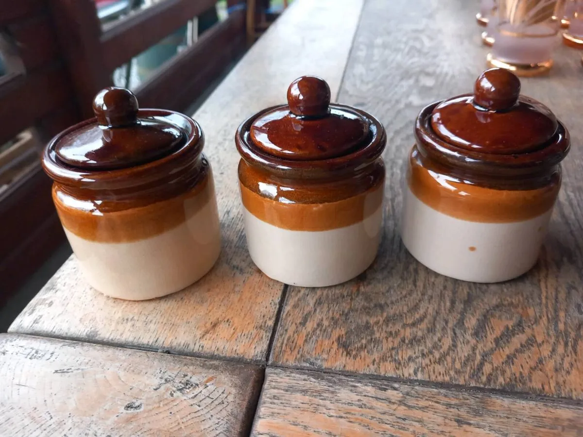 3 vintage stoneware jars, marmalade jam honey - Image 3