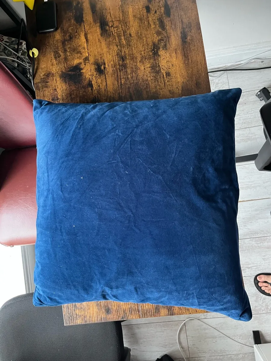 Large blue velvet sofa cushion - Image 1
