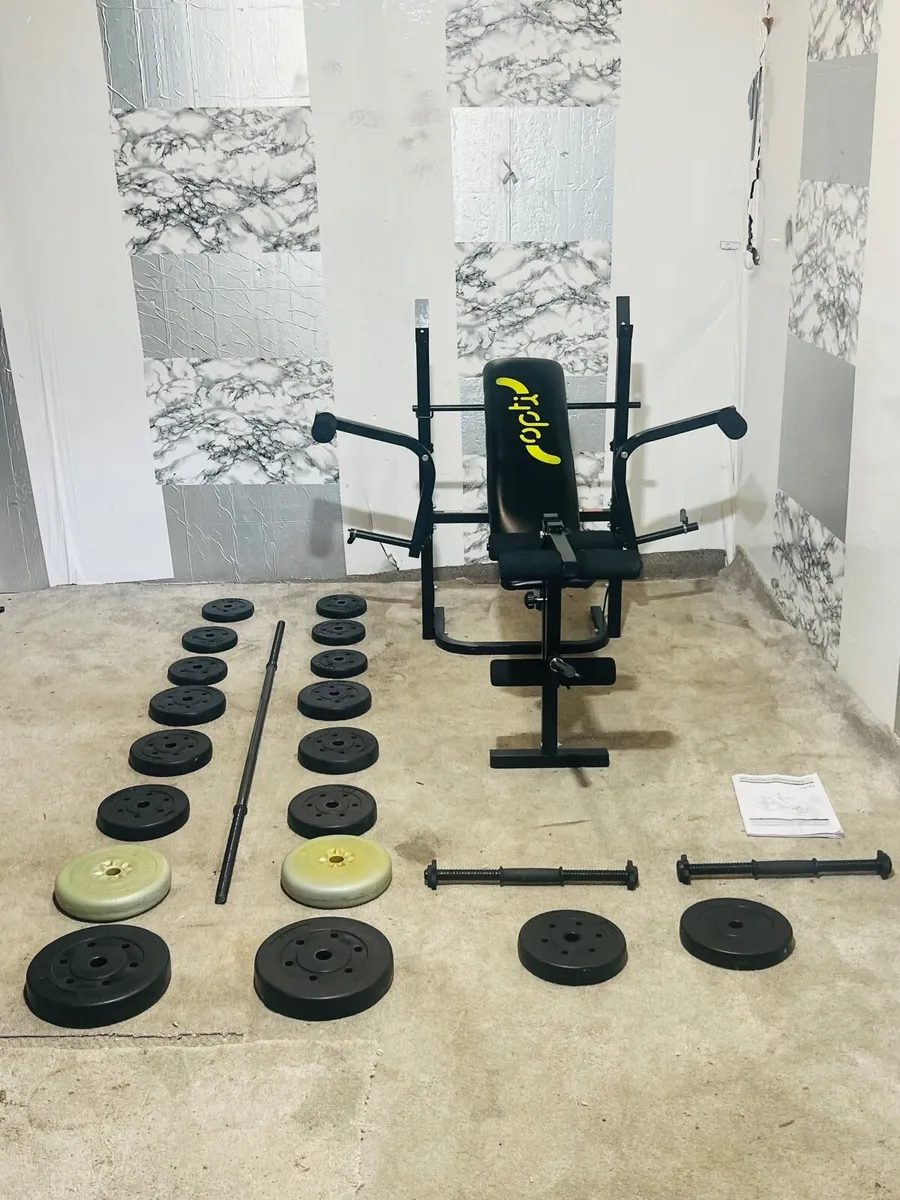 OPTI WEIGHT BENCH 50kg weights bar dumbbells - Image 1