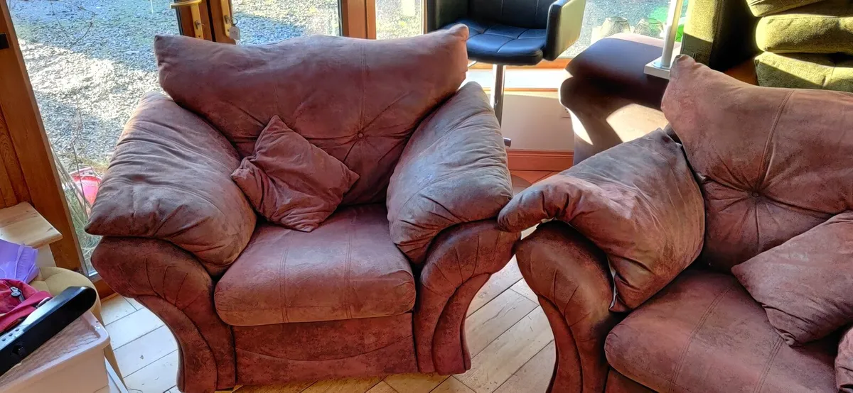 2 Suede Armchairs - Image 1