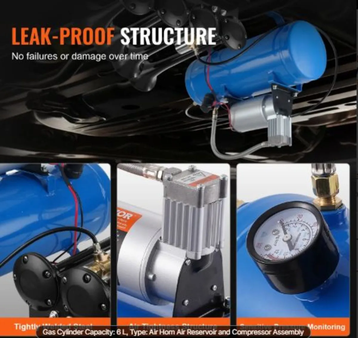 12V Air Compressor with Tank 1.6 Gallon/6 L,Train - Image 2