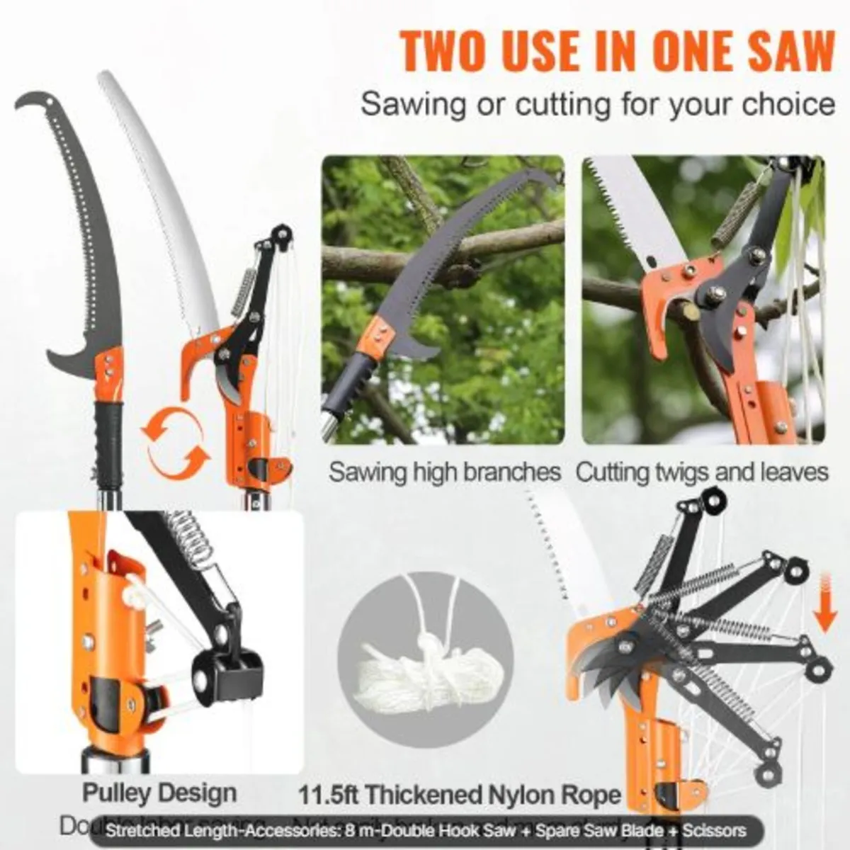 Manual Pole Saw, 2.2-8.2 m Extendable Tree Pruner - Image 3