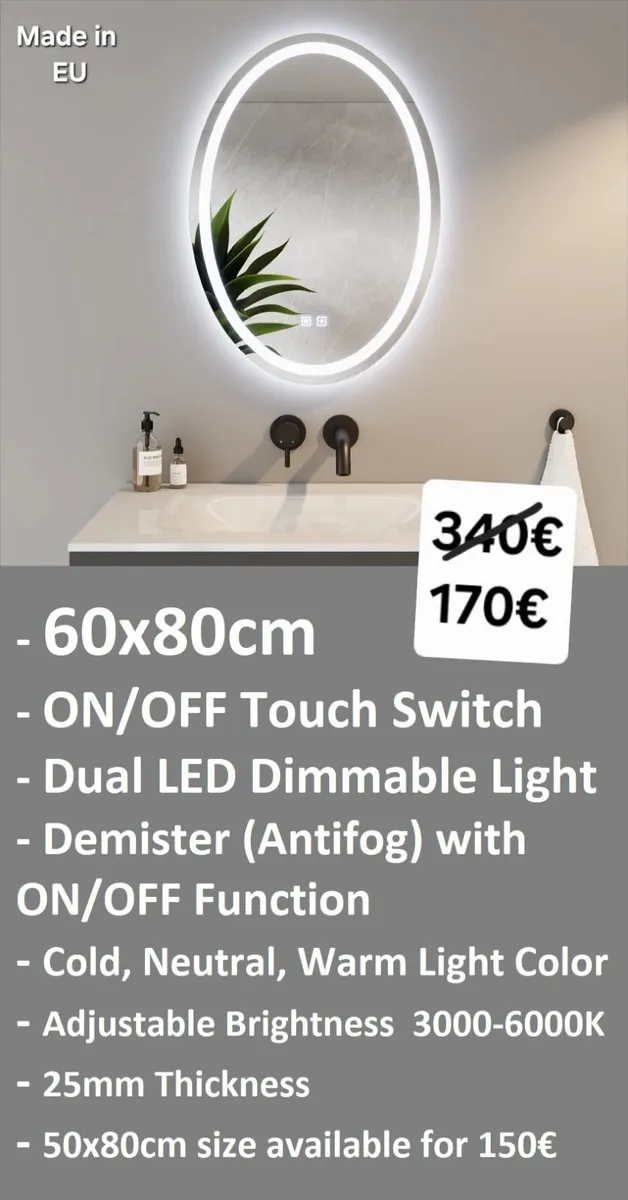 LED Bathroom Mirror 60x80cm Dual LED Fog Free - Image 2