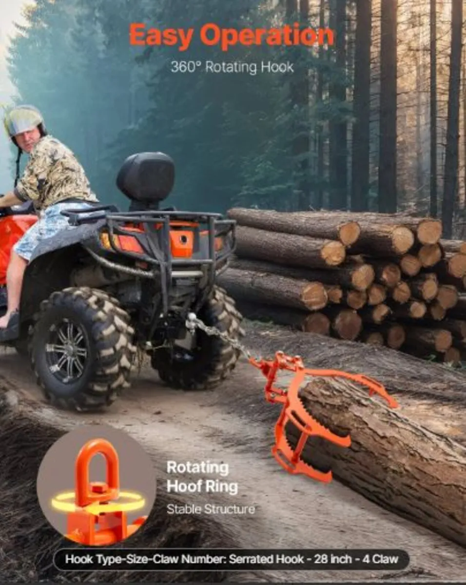 28in Log Lifting Tongs, 4-Claw Log Tongs, Heavy - Image 3