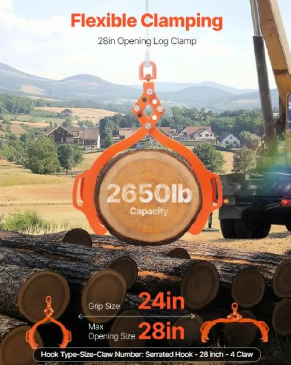 28in Log Lifting Tongs, 4-Claw Log Tongs, Heavy - Image 4