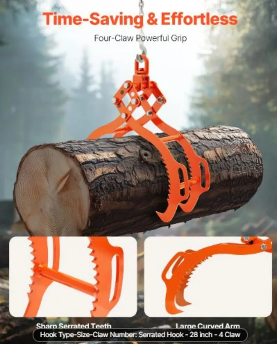 28in Log Lifting Tongs, 4-Claw Log Tongs, Heavy - Image 2