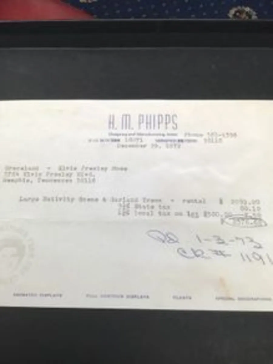 Elvis Memorabilia - Bill  for Nativity rental