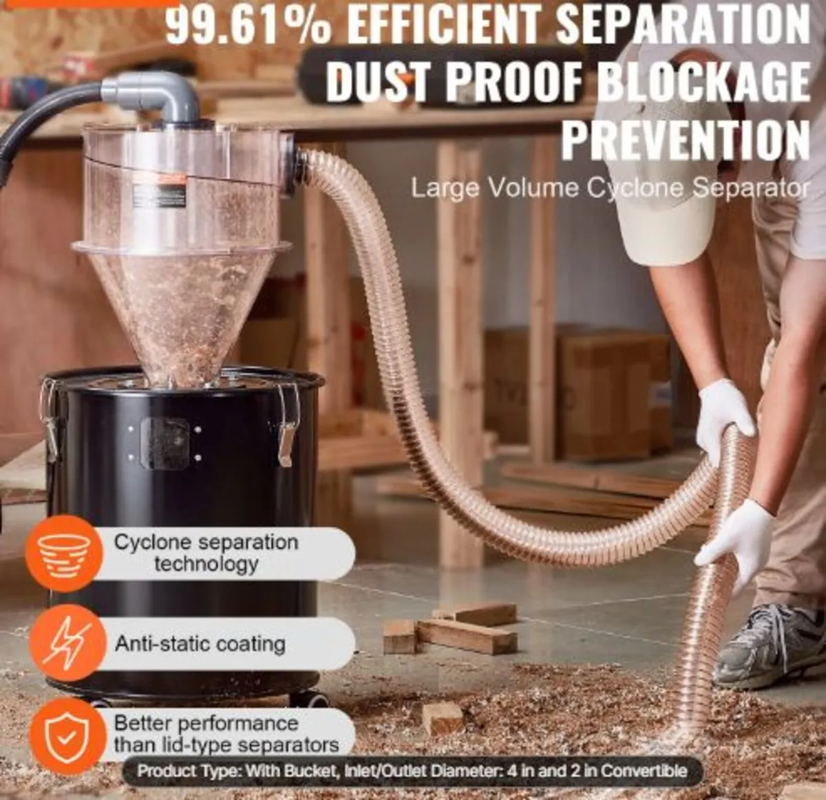 Cyclone Dust Separator with Metal Tank, 4"Retrofit - Image 2