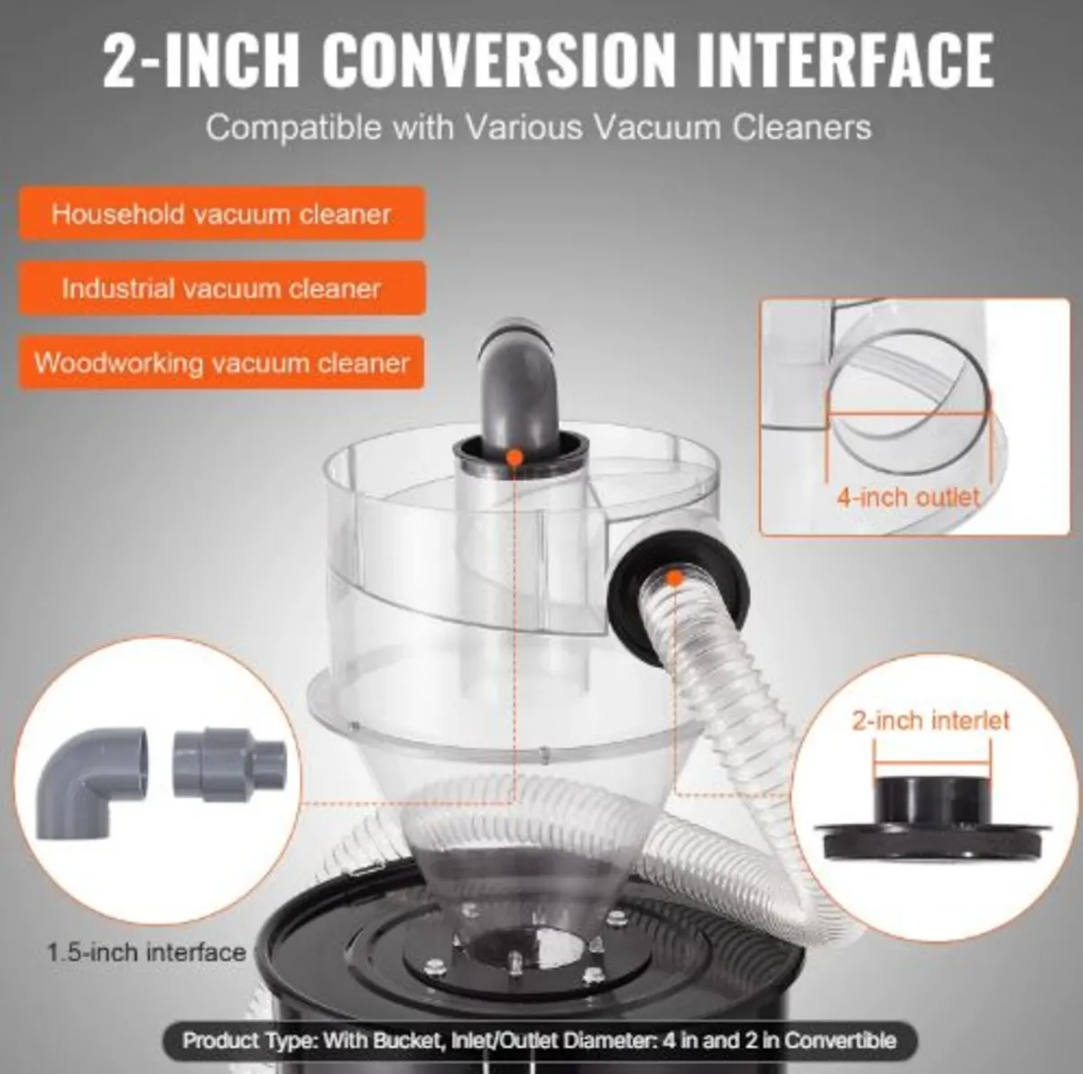 Cyclone Dust Separator with Metal Tank, 4"Retrofit - Image 4