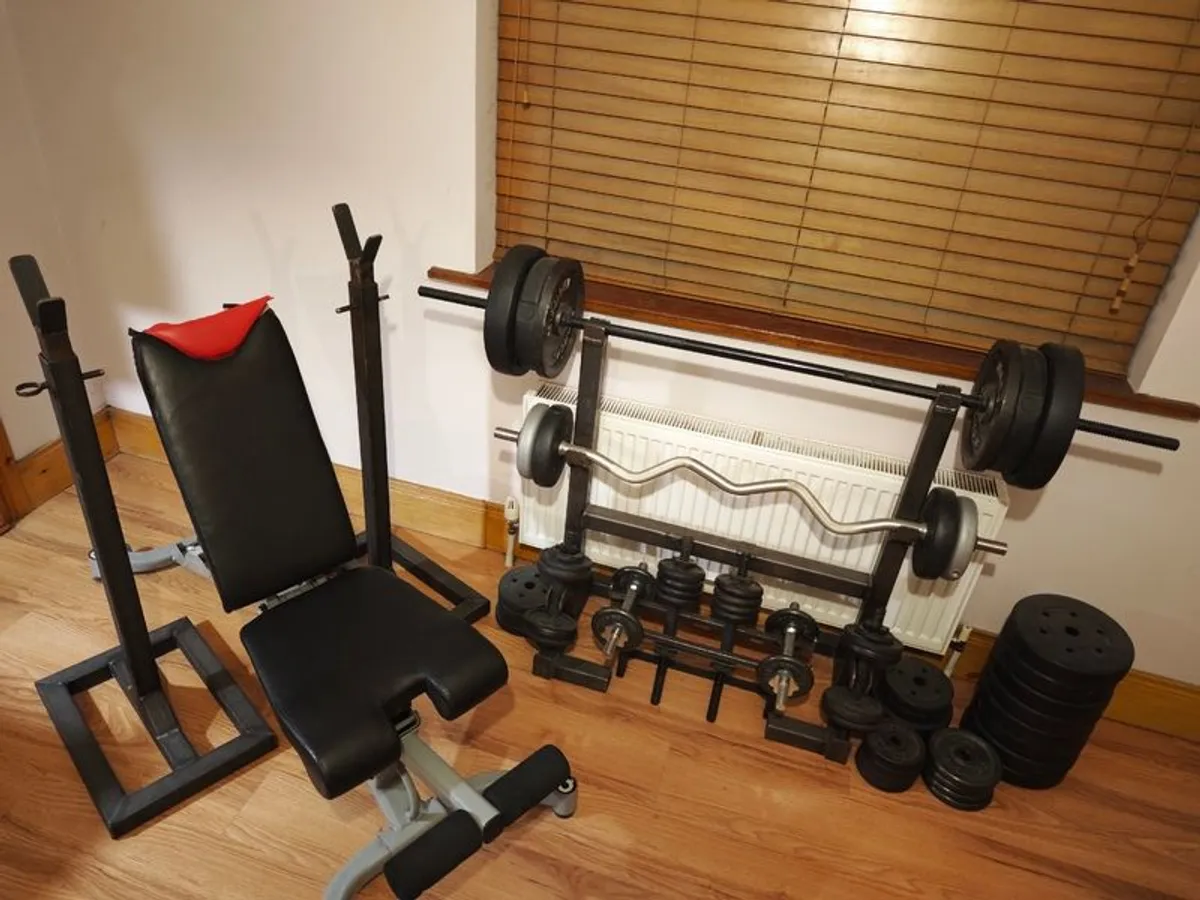 200kg home gym set - bench, rack, bars, weights - Image 3