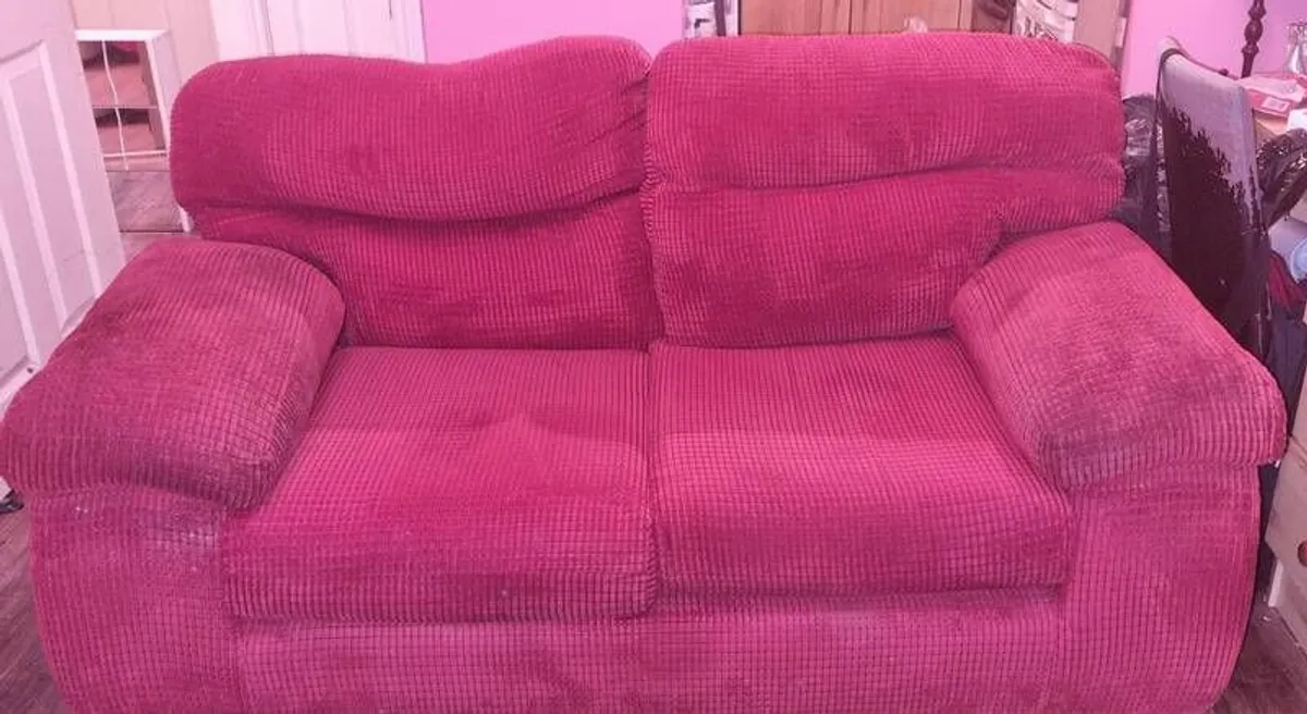 Free 2 seater wine coloured fabric sofa Dublin 1 collection only - Image 1
