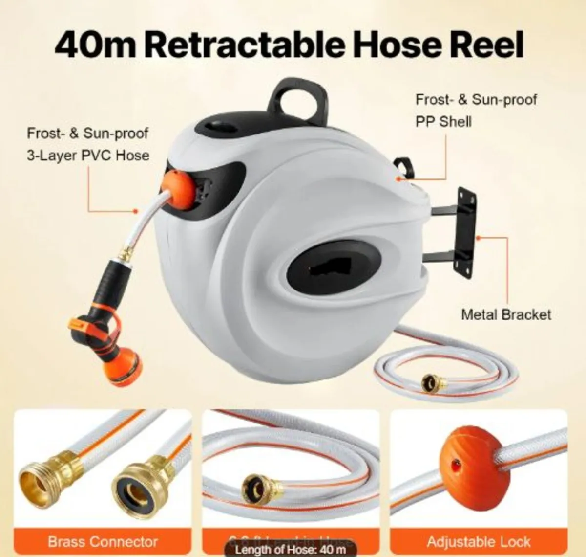 Retractable Garden Hose Reel, 1/2" x 131.23 ft - Image 2