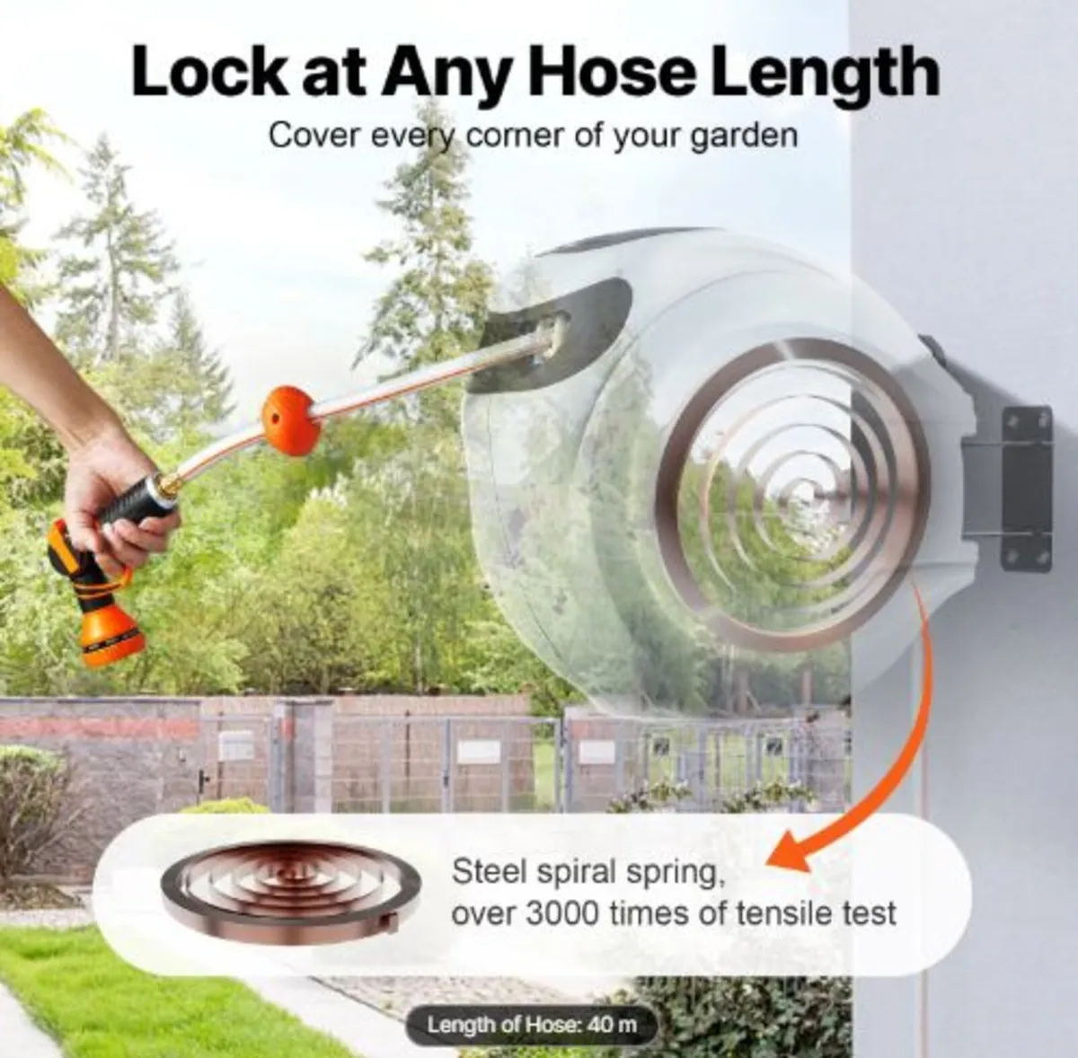 Retractable Garden Hose Reel, 1/2" x 131.23 ft - Image 4
