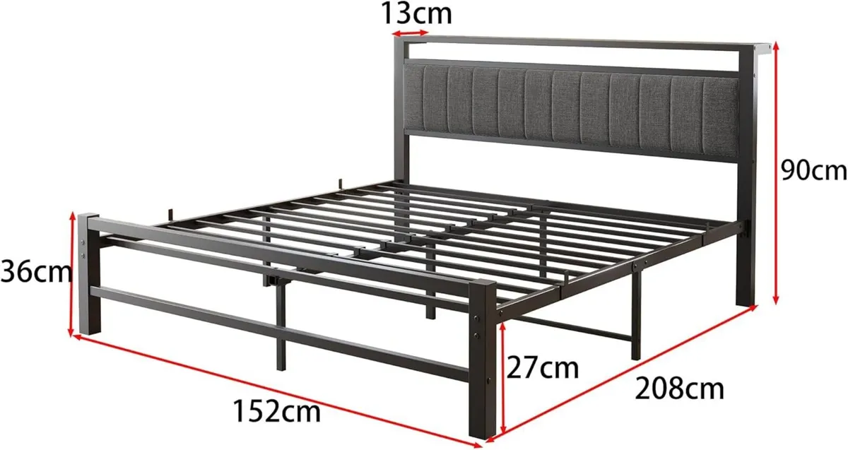 King Size Bed Frame with Storage Headboard Metal - Image 2