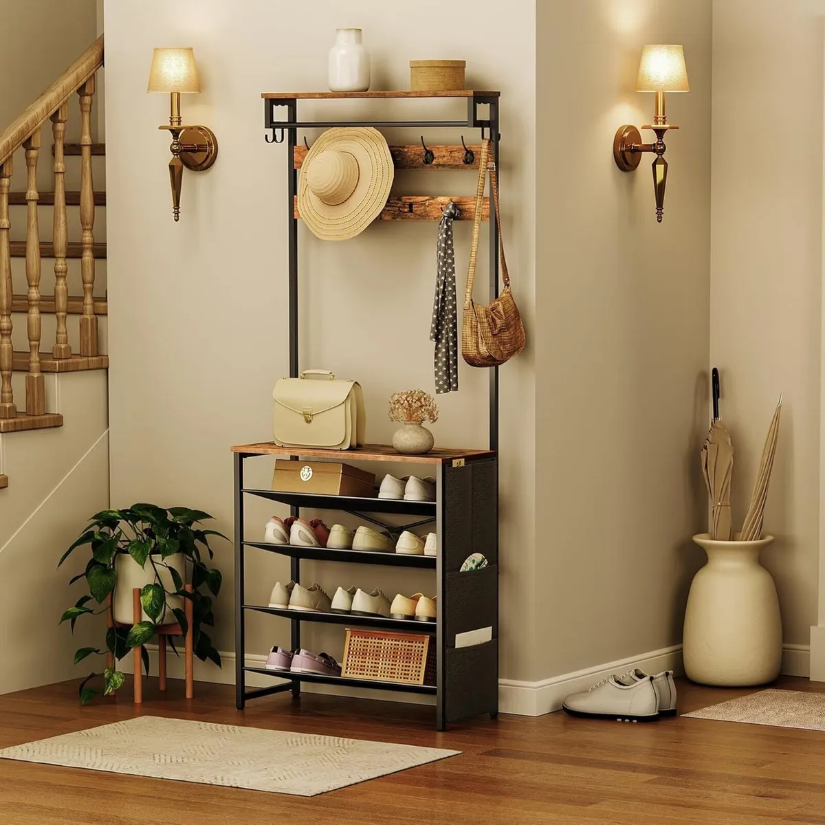 Coat Stand Rack with Shoe Storage Hall Tree - Image 2