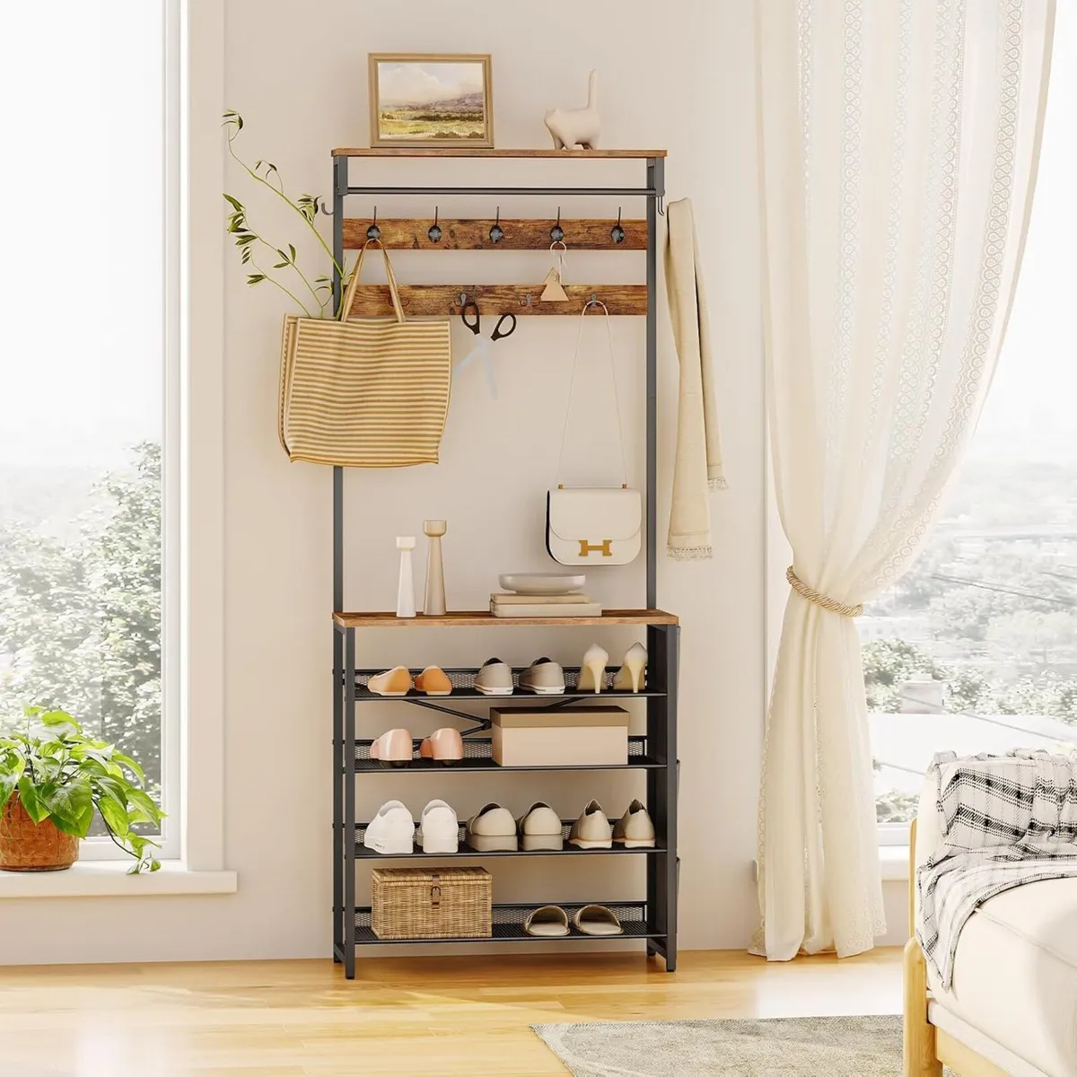 Coat Stand Rack with Shoe Storage Hall Tree - Image 4