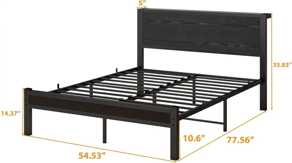 Double Bed Frame with Wooden Storage Shelf - Image 2