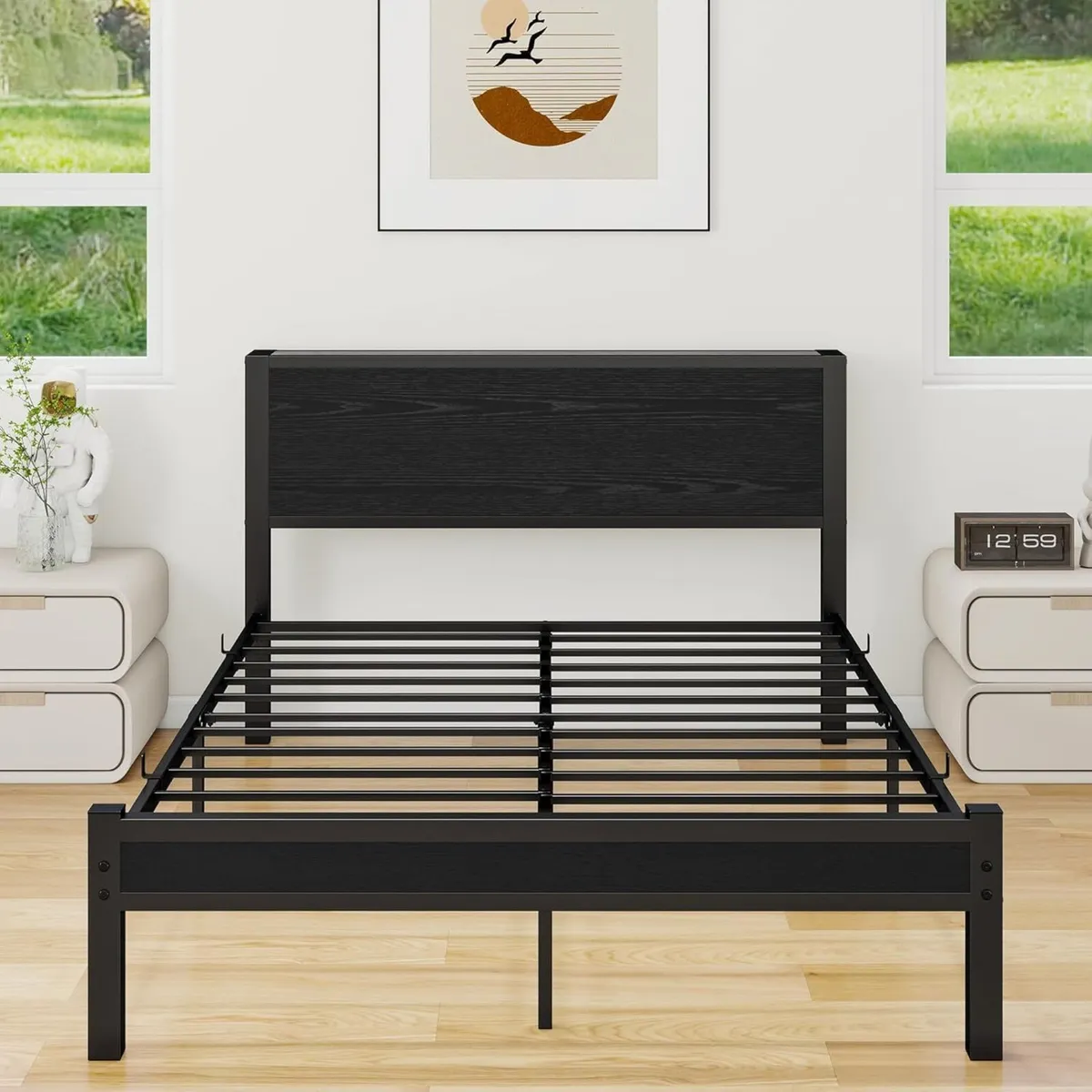 Double Bed Frame with Wooden Storage Shelf - Image 4