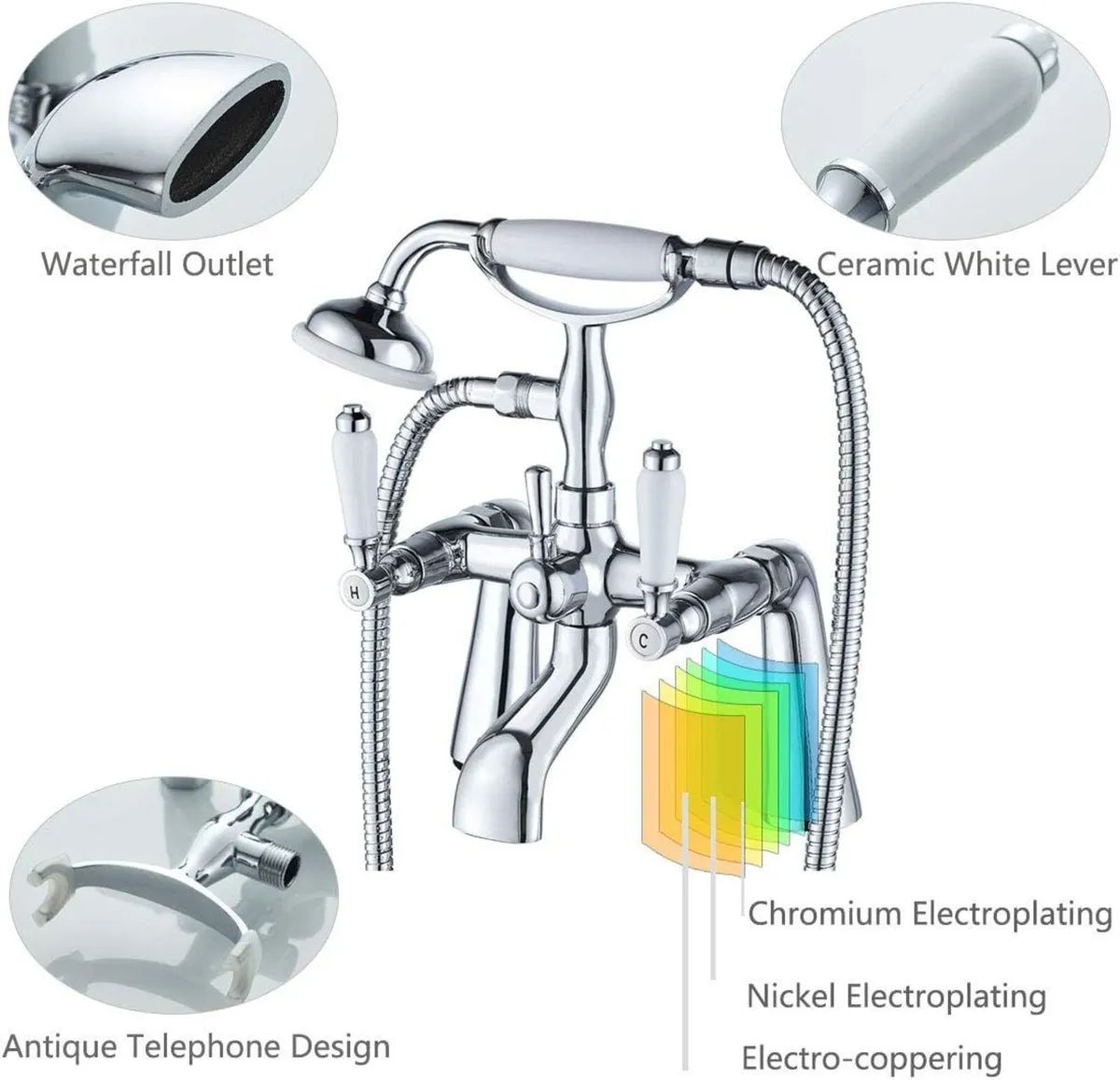 Traditional Bathtub Mixer Tap Victorian Bath - Image 4