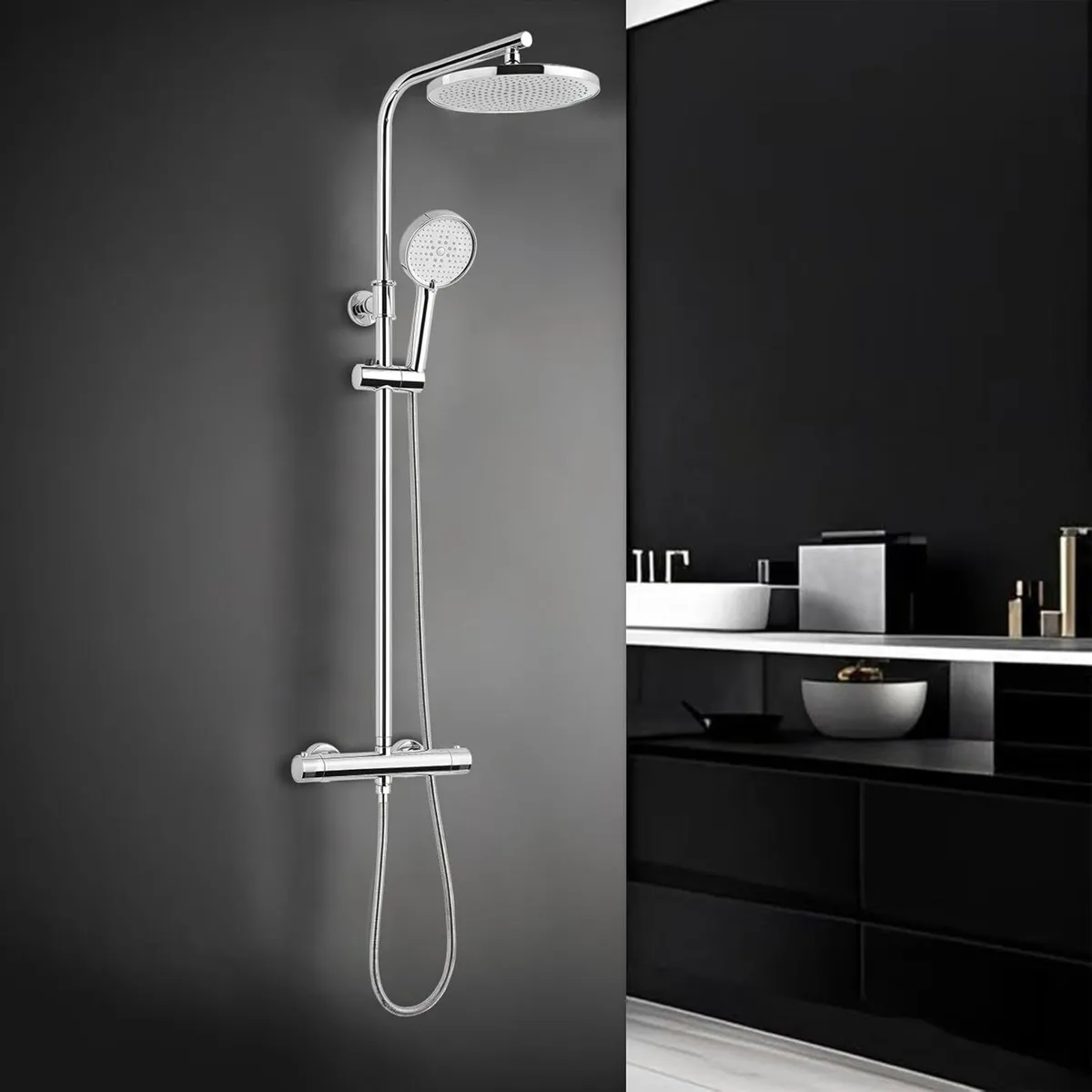 Thermostatic Shower Mixer Set 25cm Round Overhead - Image 1