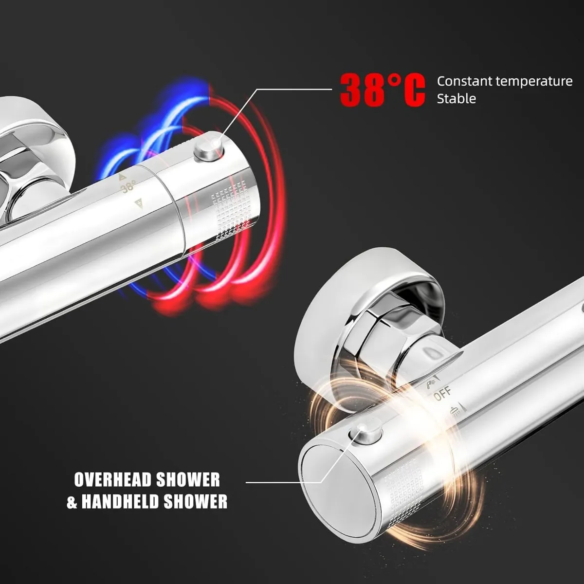 Thermostatic Shower Mixer Set 25cm Round Overhead - Image 2