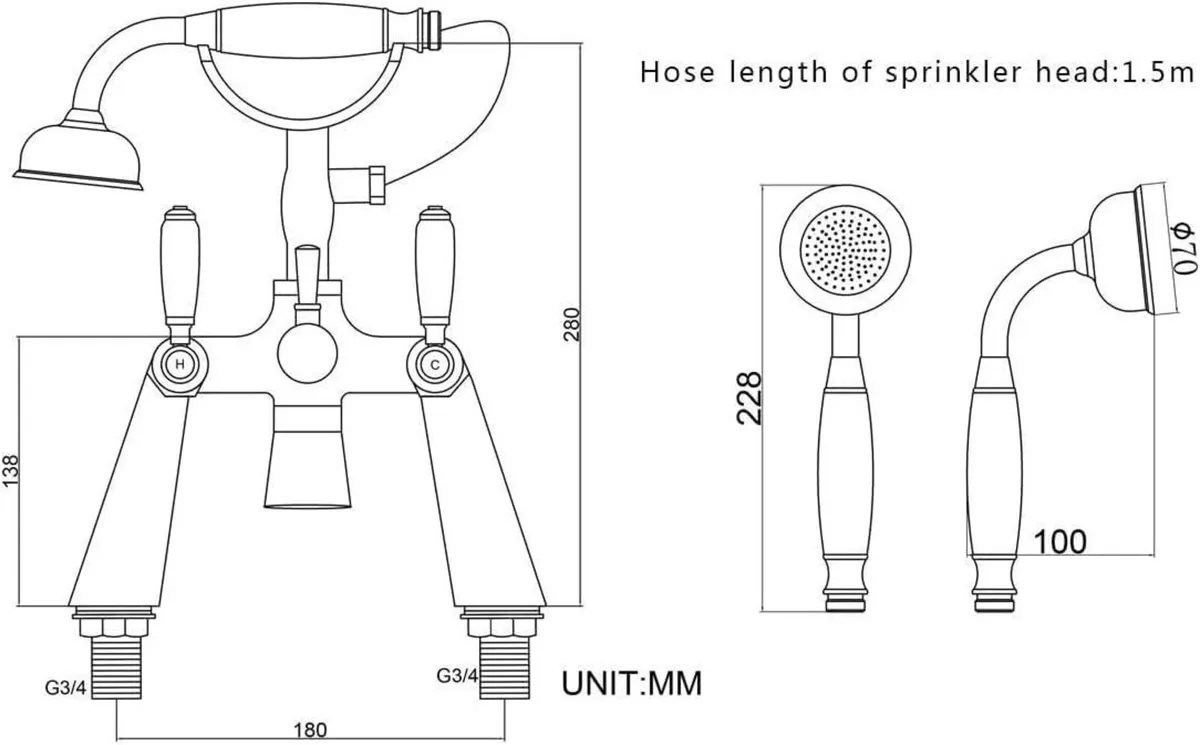Traditional Bathtub Mixer Tap Victorian Bath - Image 3