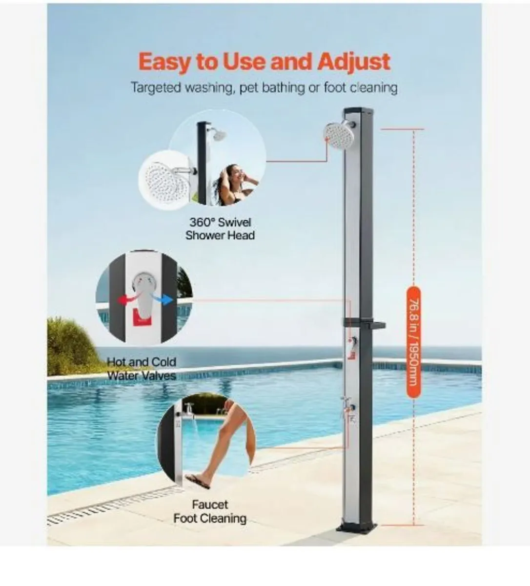 35L Solar Heated Shower, 195cm Showerhead - Image 4