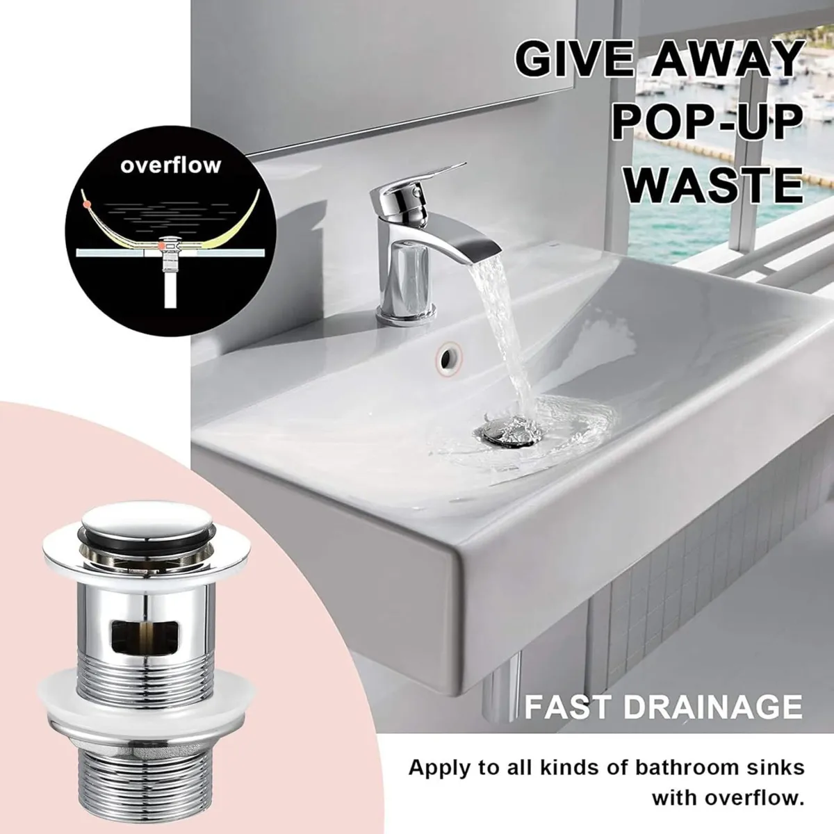 Bath Tap and Basin Mixer Set with Slotted Pop up - Image 4