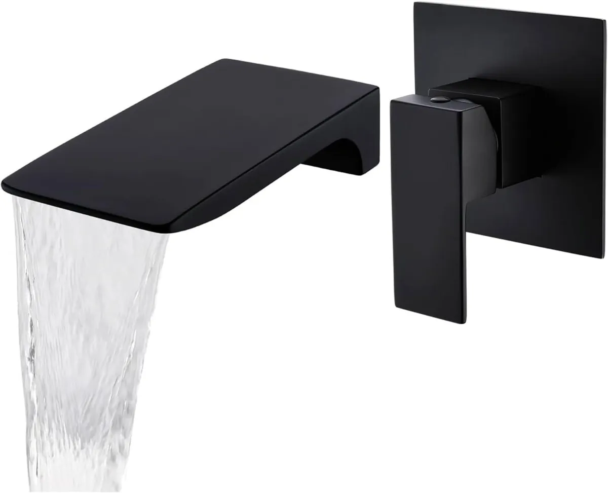 Wall Mounted Bath Taps Waterfall Spout Black - Image 1