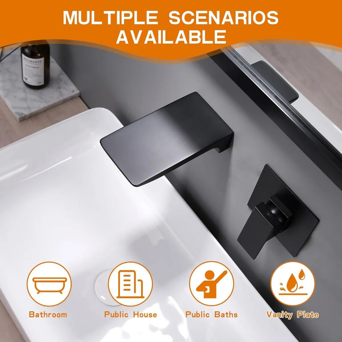 Wall Mounted Bath Taps Waterfall Spout Black - Image 4