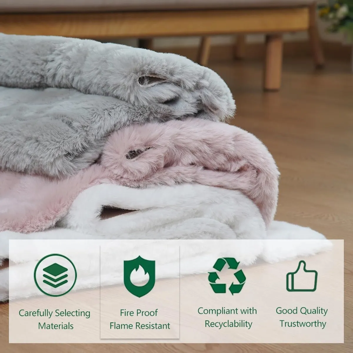 Washable Rugs 120 x 180cm Area Rug Grey Faux Fur - Image 2