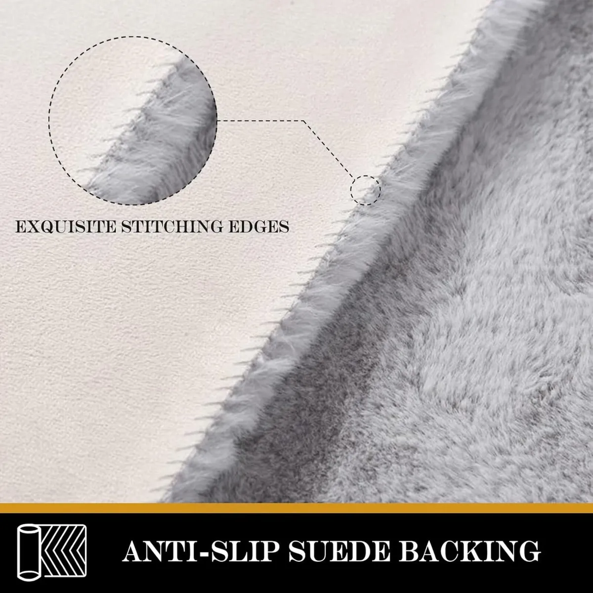 Washable Rugs 120 x 180cm Area Rug Grey Faux Fur - Image 3