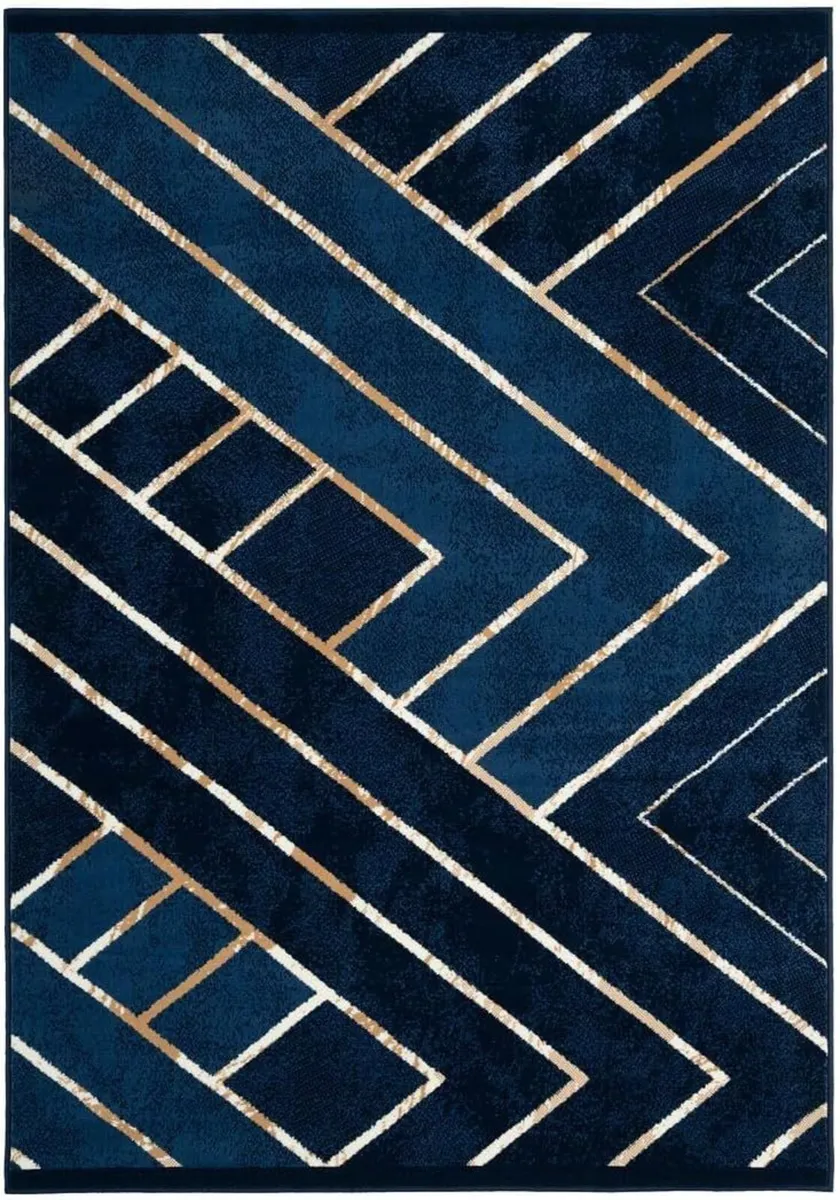 Modern Navy Blue Art Deco Living Room Area Rug - Image 1
