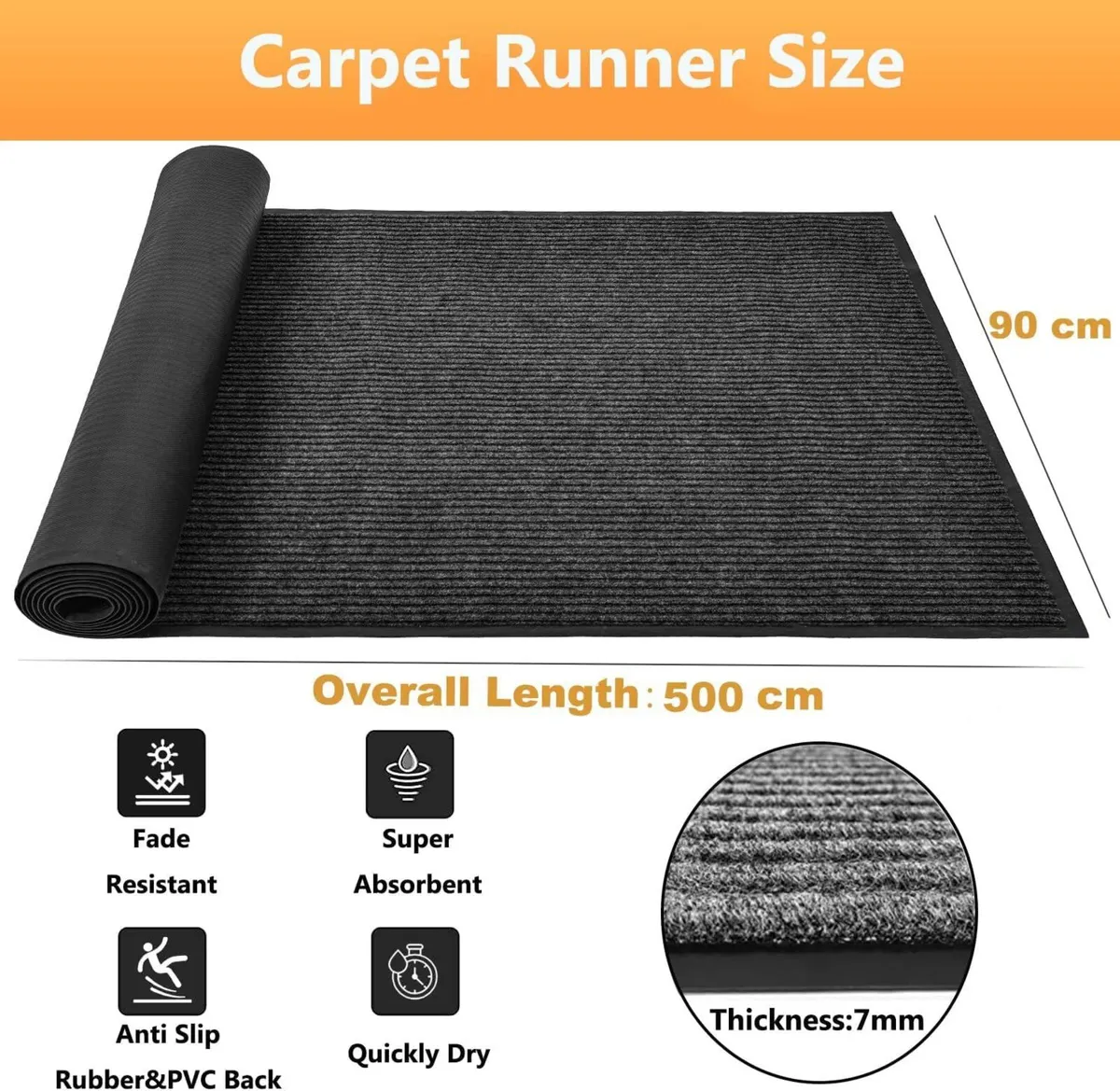 Hallway Carpet Runner 90x500cm Non Slip Extra - Image 3