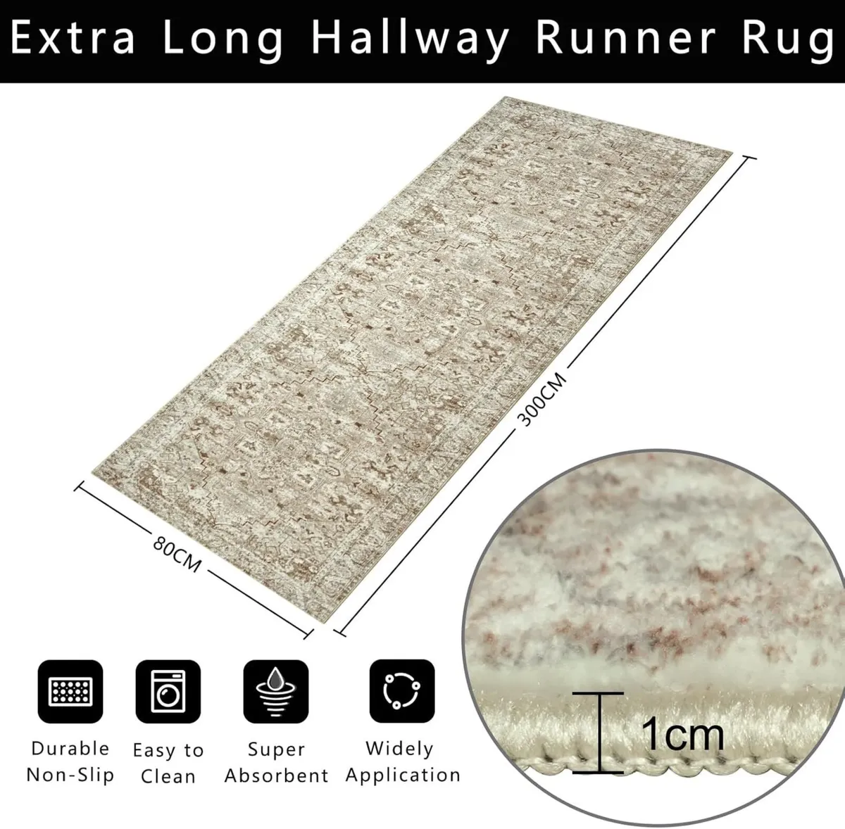Long Hallway Runner 80x300cm Washable Kitchen Rug - Image 2