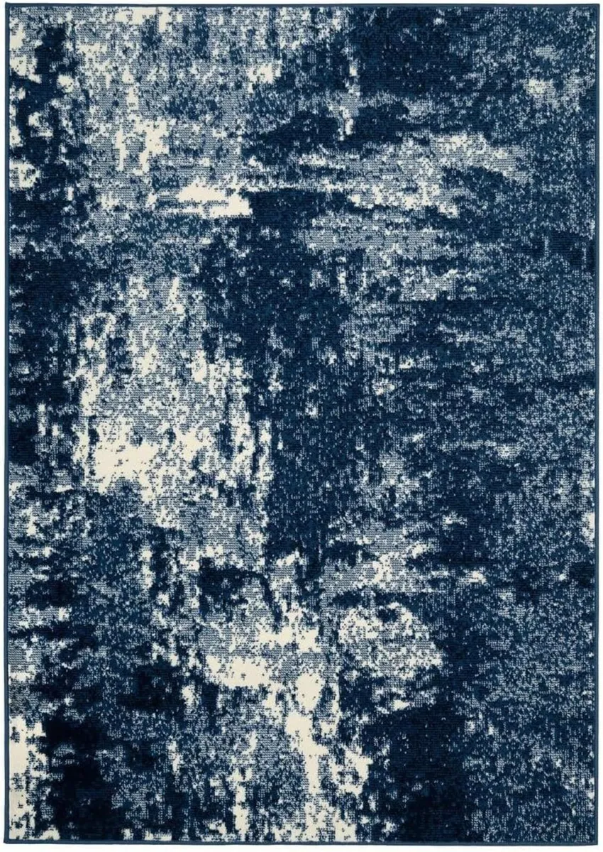 Modern Navy Blue Abstract Living Room Area Rug - Image 1