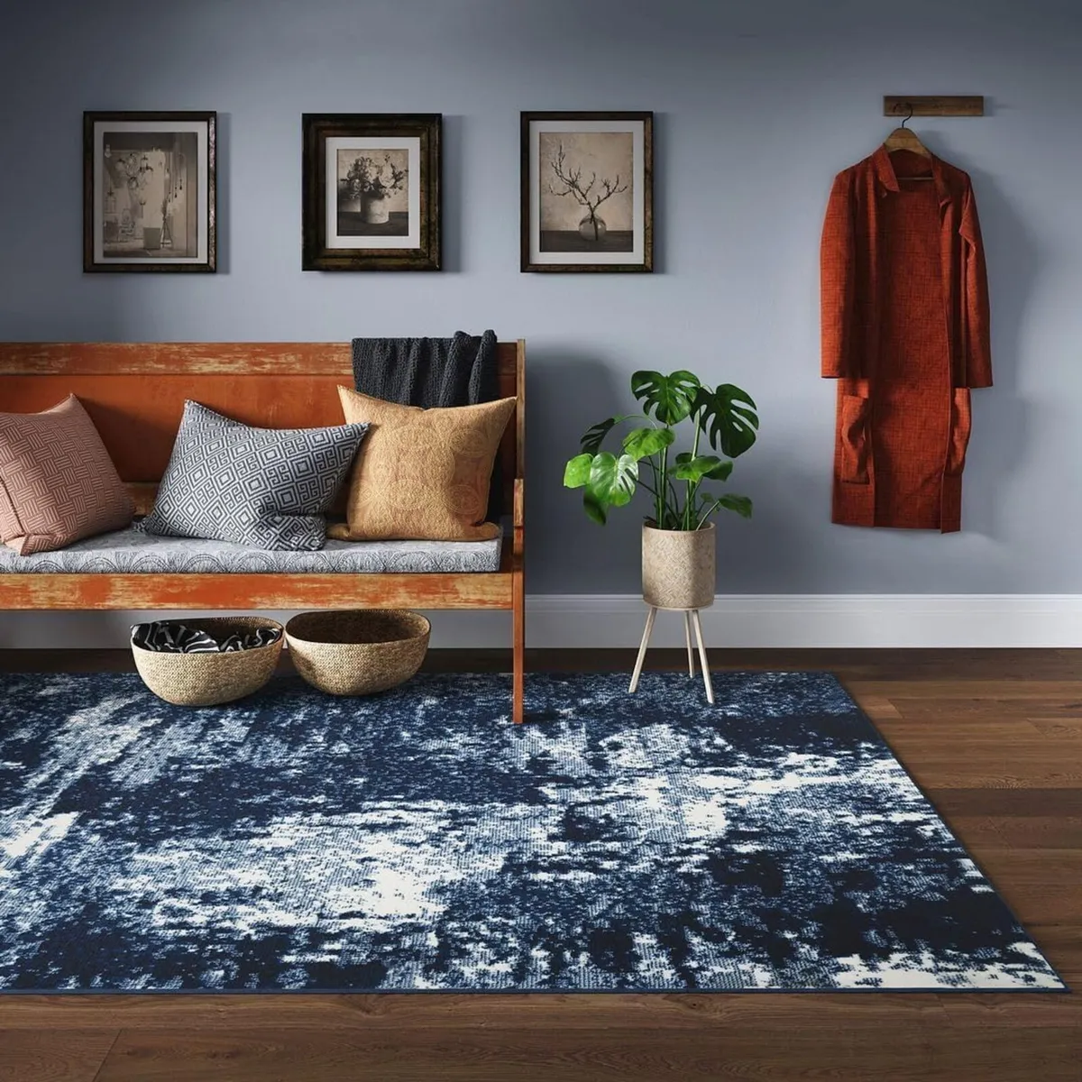 Modern Navy Blue Abstract Living Room Area Rug - Image 2