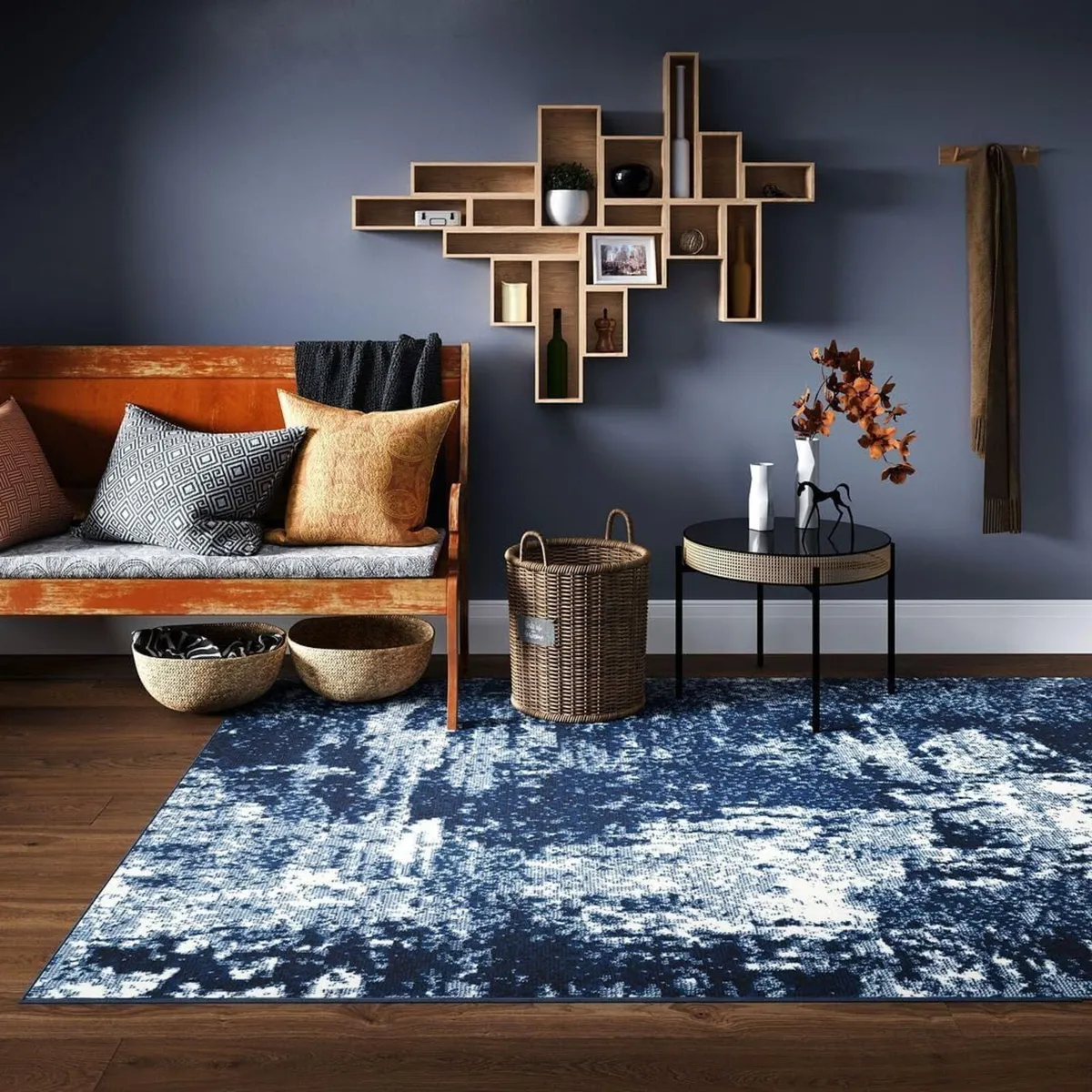 Modern Navy Blue Abstract Living Room Area Rug - Image 3