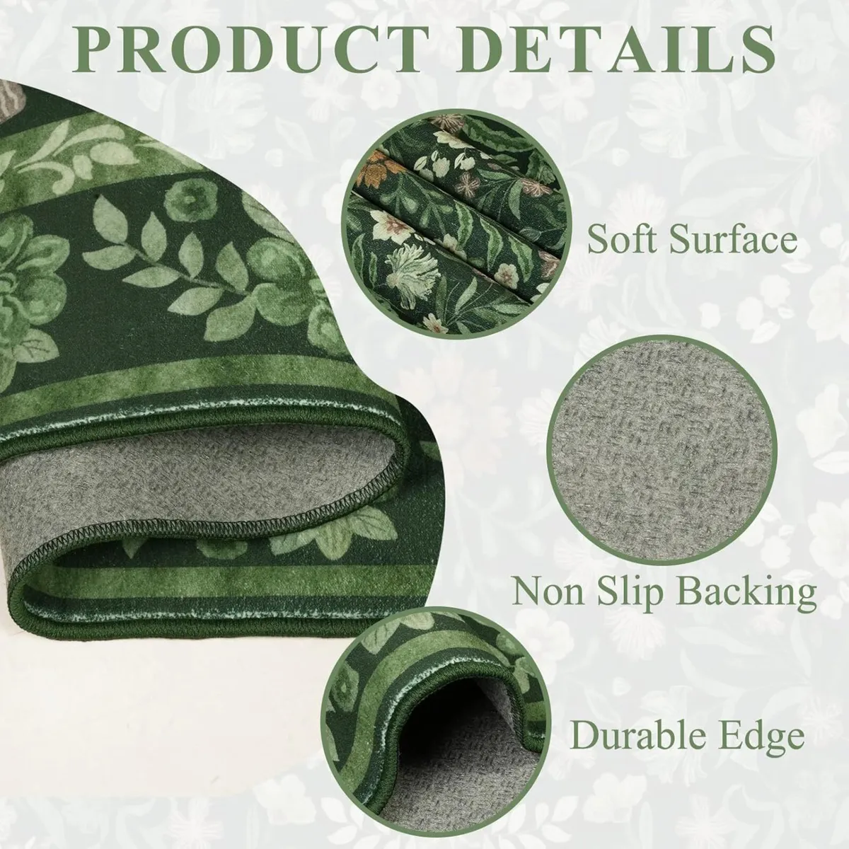 Washable Rugs Living Room Green 160x230cm Floral - Image 2