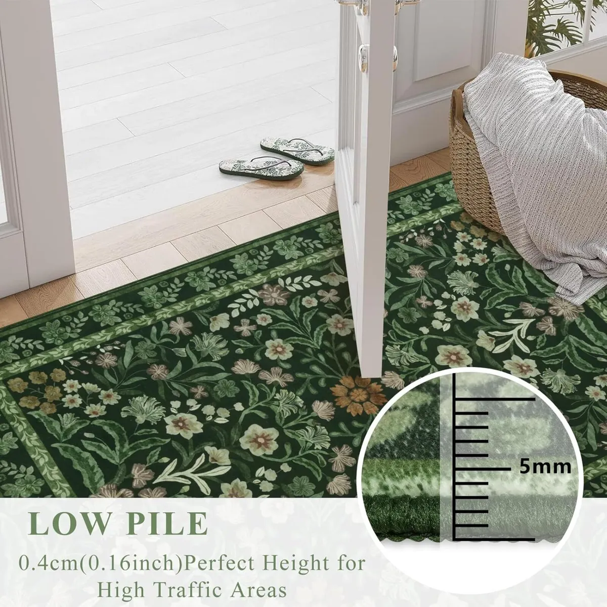 Washable Rugs Living Room Green 160x230cm Floral - Image 3