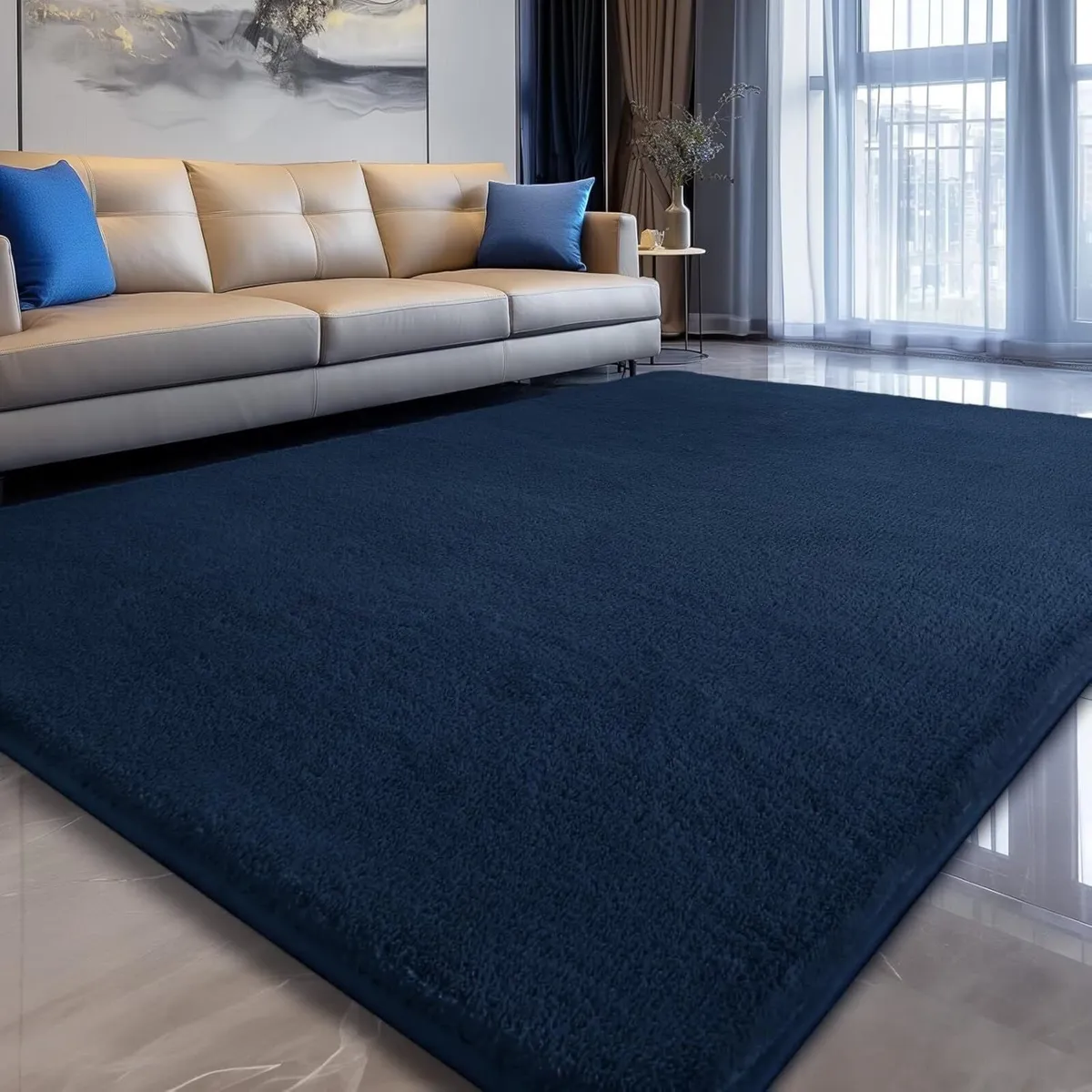 Navy Blue Area Rug 160x230cm Fluffy Non-Slip - Image 1