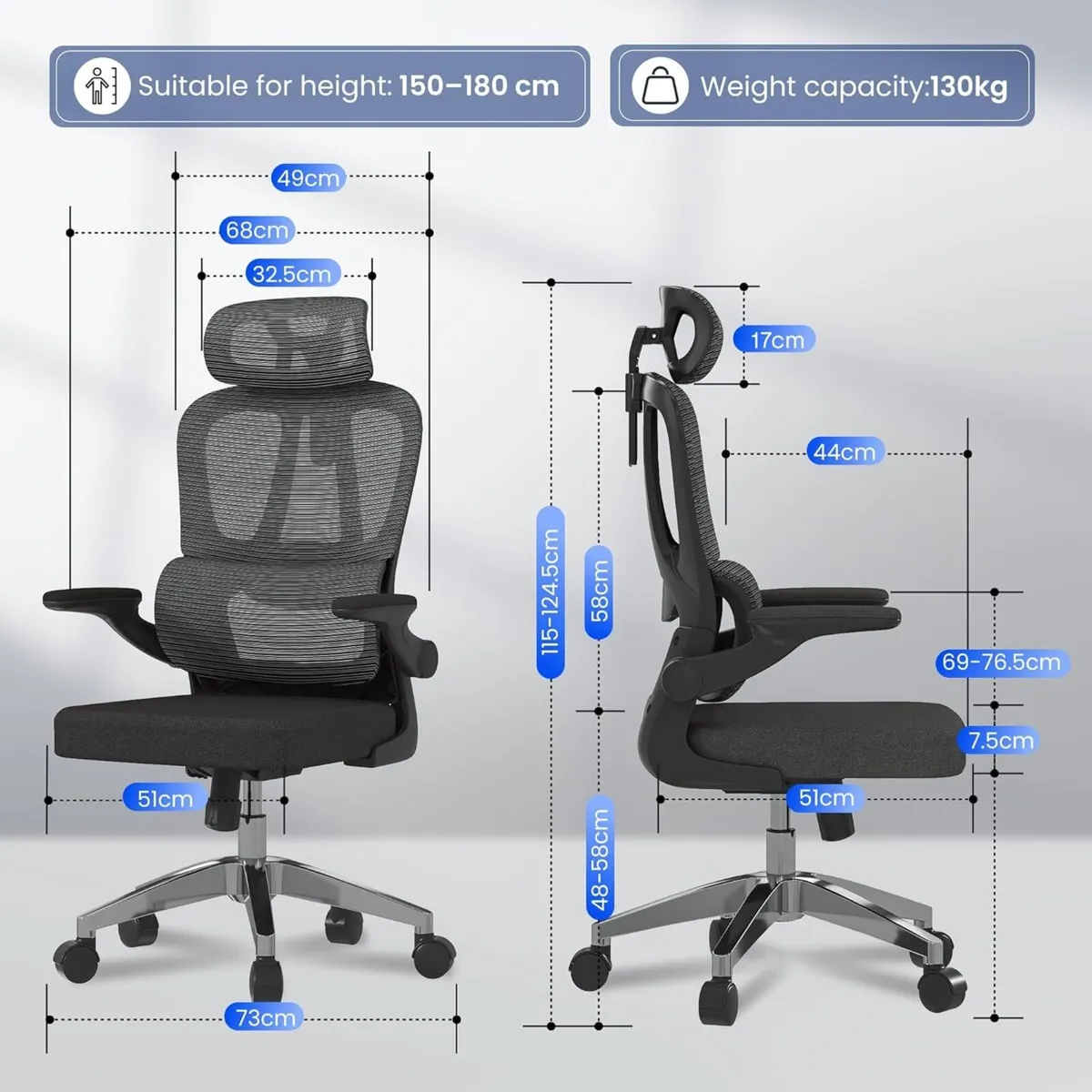 Ergonomic Office Chair 2D Armrests Desk with - Image 2