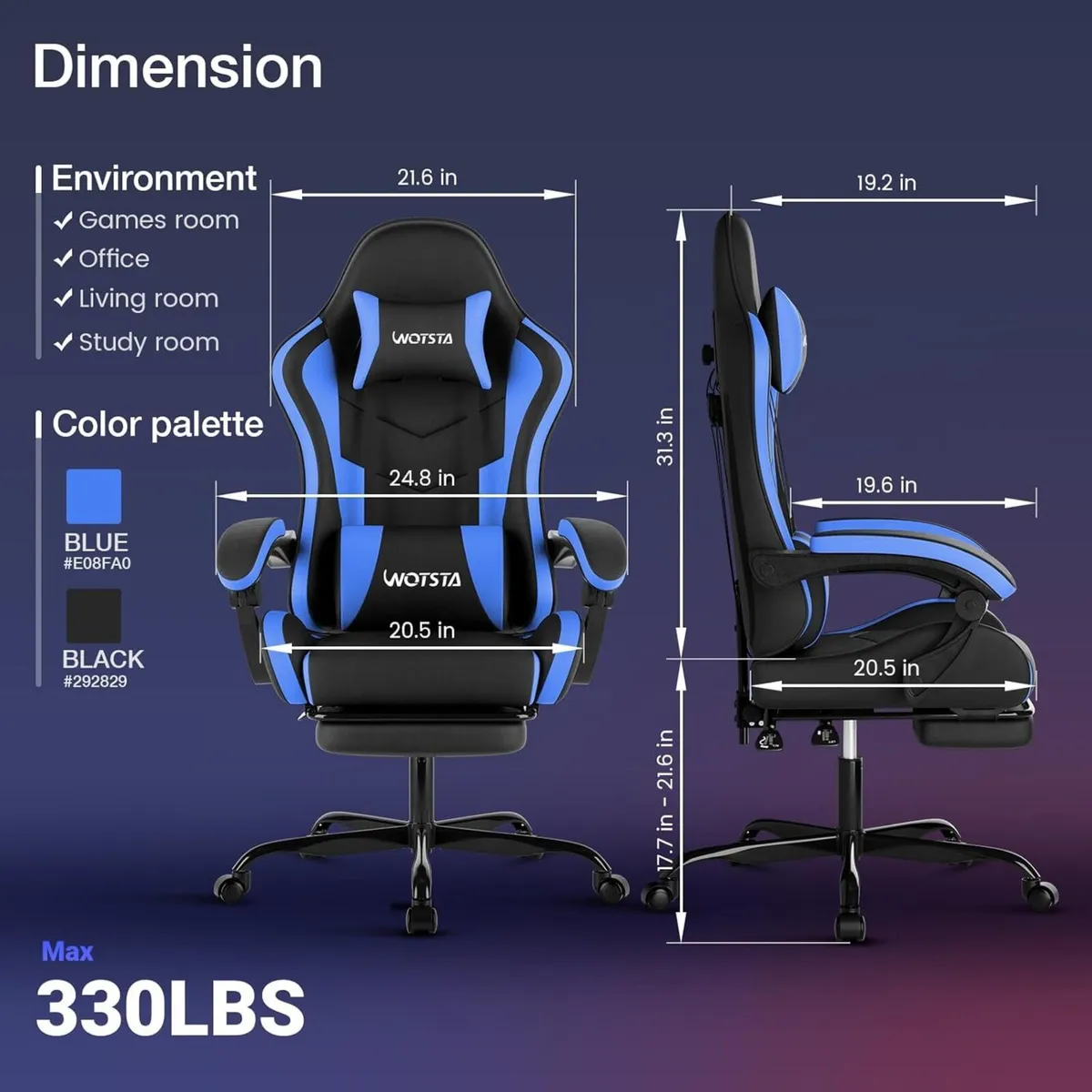 Gaming Chair with Footrest Ergonomic Computer - Image 3