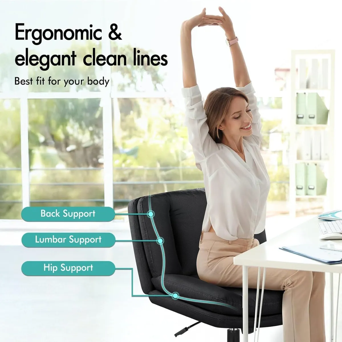 Cross Legged Office Chair Wide Seat Armless Desk - Image 3